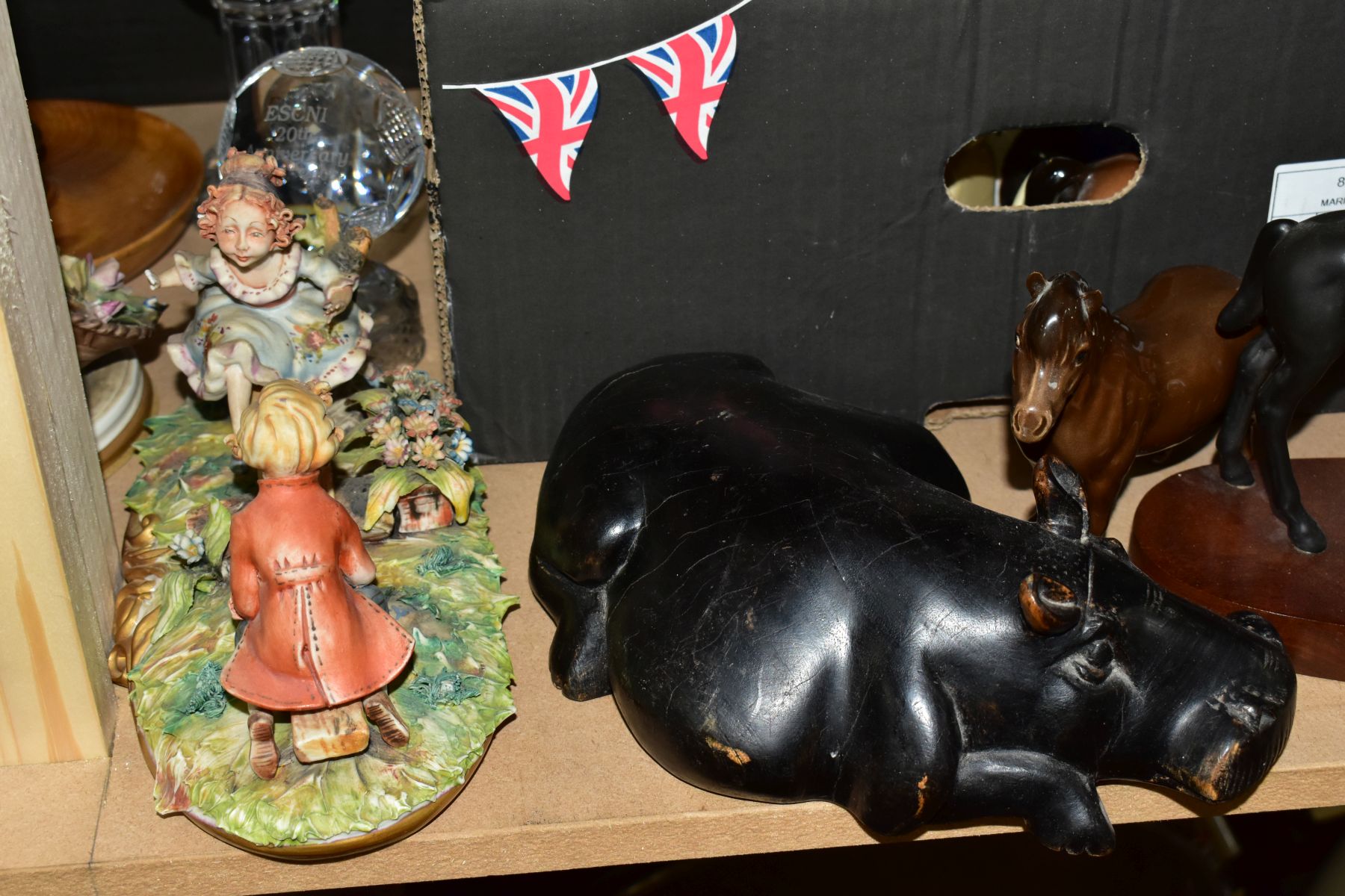 THREE BOXES AND LOOSE ORNAMENTS, GLASSWARE, etc, to include a collection of various hippopotamus - Image 5 of 14
