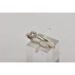 A 9CT WHITE GOLD SINGLE STONE DIAMOND RING, designed with a claw set, round brilliant cut diamond,