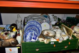 SEVEN BOXES OF CERAMICS AND GLASSWARES, to include Chance glass plates, Sylvac planter 2456 with