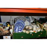 SEVEN BOXES OF CERAMICS AND GLASSWARES, to include Chance glass plates, Sylvac planter 2456 with