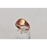 A 9CT ROSE GOLD GENTS SIGNET RING, of a square design, very worn detailing, vacant cartouche,