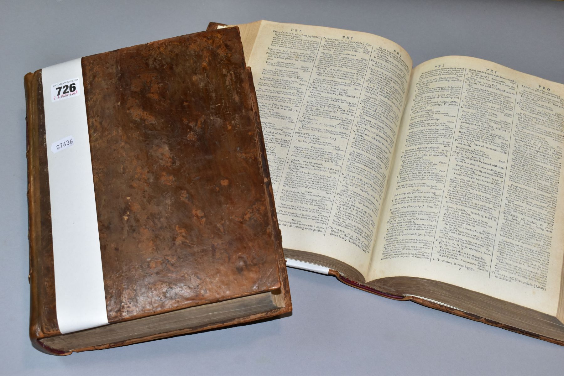 DR. SAMUEL JOHNSON: A DICTIONARY of the ENGLISH LANGAUAGE. Eighth Edition 1799, 2 Volumes, calf - Bild 4 aus 5