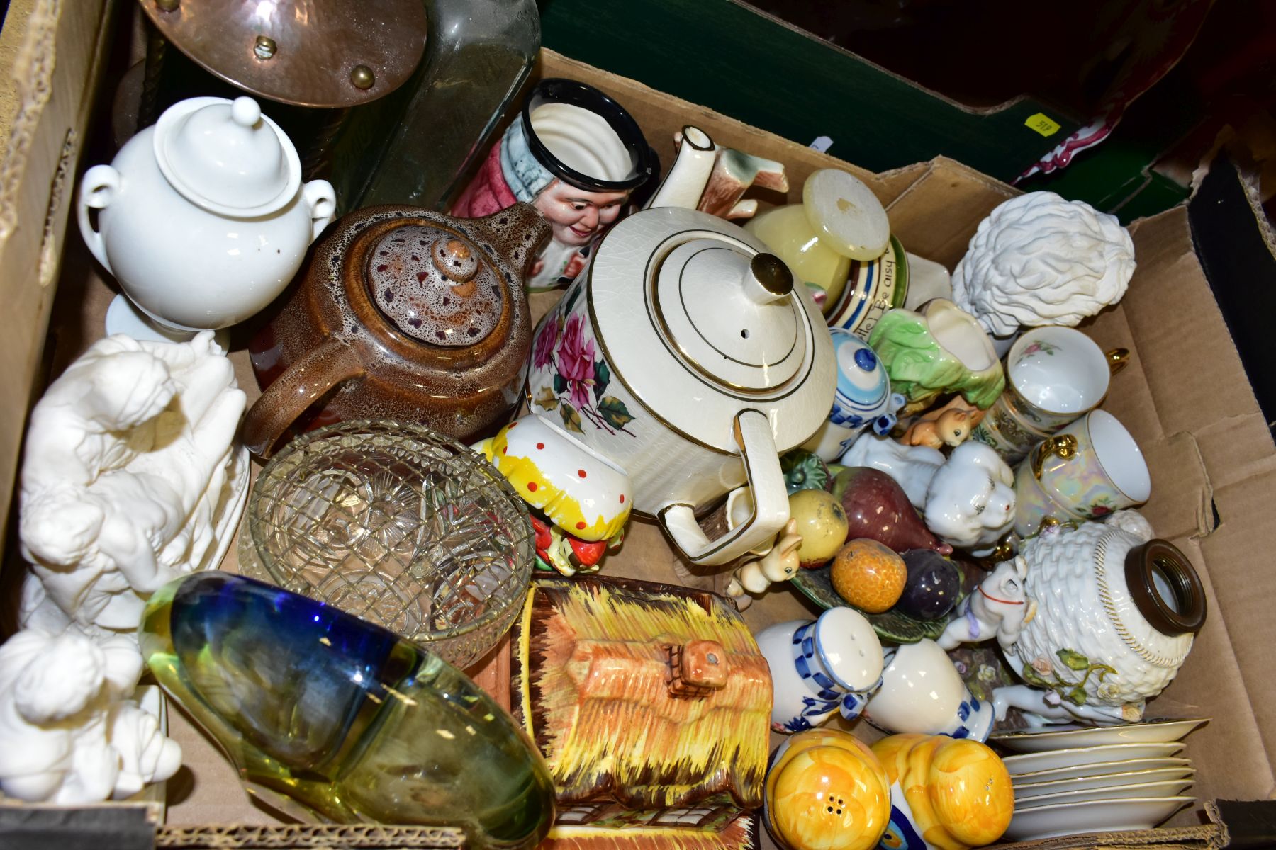 FOUR BOXES OF CERAMICS AND GLASS to include two tobacco jars, treacle glazed, height 14.5cm (missing - Image 6 of 14