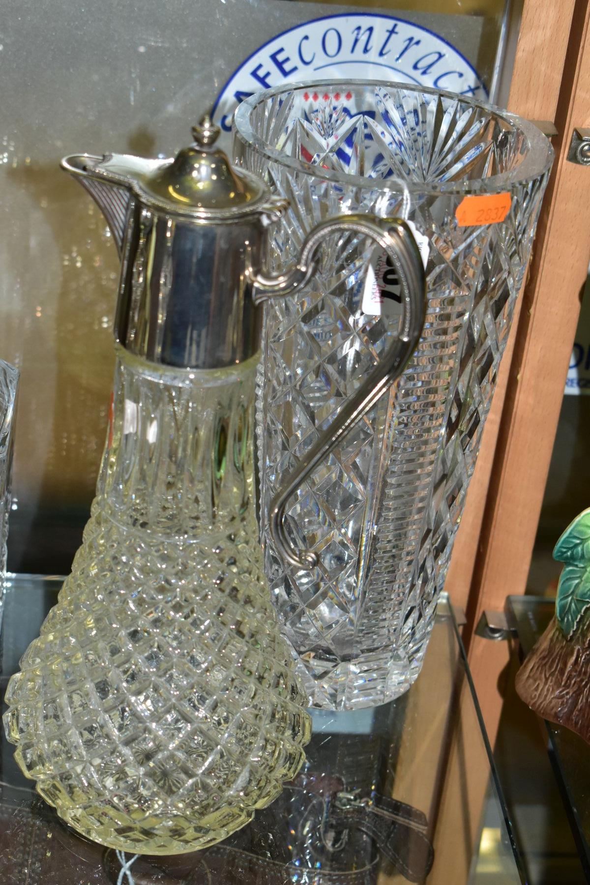 SIX PIECES OF GLASSWARE, comprising a pair of decanters with 'Cristal de France' label and stoppers, - Image 6 of 7