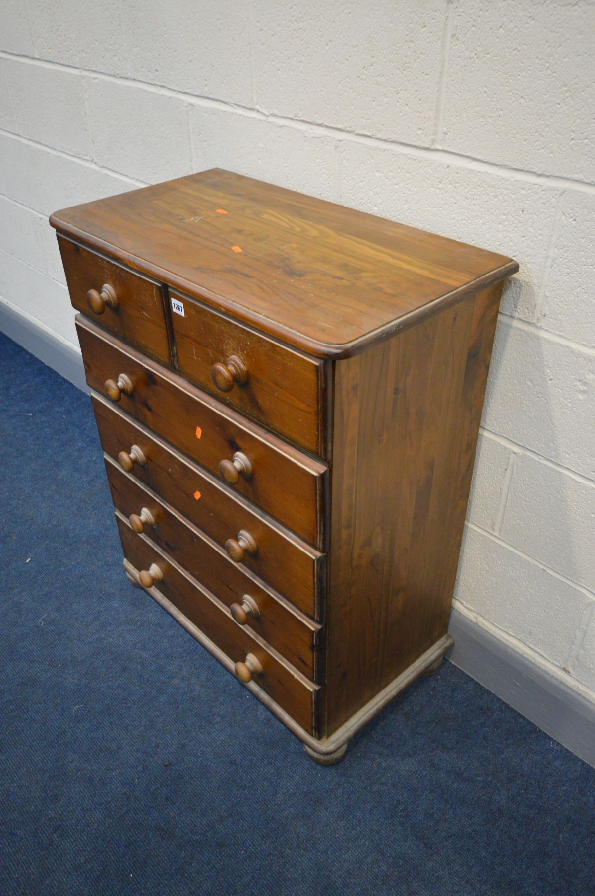 A PINE CHEST OF TWO SHORT OVER FOUR LONG DRAWERS, on bun feet, width 75cm x depth 41cm x height 96cm - Image 3 of 4