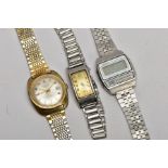 THREE VINTAGE WRISTWATCHES, to include a Seiko digital calculator alarm watch, a Systema