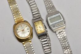 THREE VINTAGE WRISTWATCHES, to include a Seiko digital calculator alarm watch, a Systema