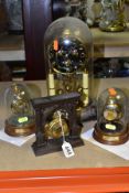 THREE DECORATIVE FRANKLIN MINT COLLECTOR POCKET WATCHES AND STANDS/DOMES AND AN ANNIVERSARY CLOCK