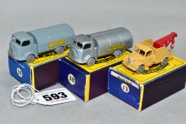 THREE BOXED MATCHBOX 1-75 SERIES VEHICLES, Bedford Wreck Truck, No. 13, tan body, red crane and