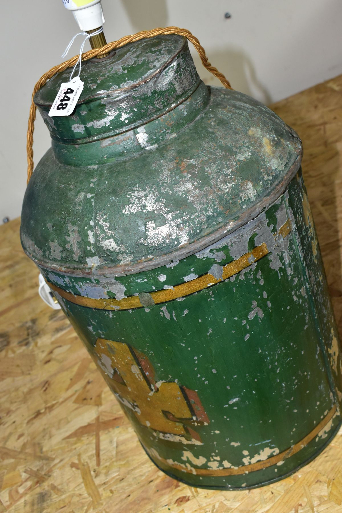 EARLY 20TH CENTURY TOLEWARE TEA CANNISTER COVERTED INTO A LAMP, approximate height 54cm, has - Image 5 of 5