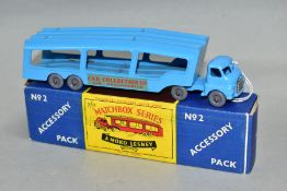 A BOXED MOKO LESNEY MATCHBOX SERIES BEDFORD CAR TRANSPORTER ACCESSORY PACK No.2, blue livery, grey