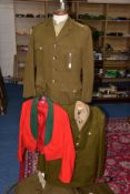 FOUR SETS OF BRITISH ARMY UNIFORM ITEMS, three number 2 dress uniform jackets, shirt and trousers