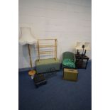 A QUANTITY OF OCCASIONAL FURNITURE, to include a Lloyd loom bedroom chair and ottoman, lamp table,