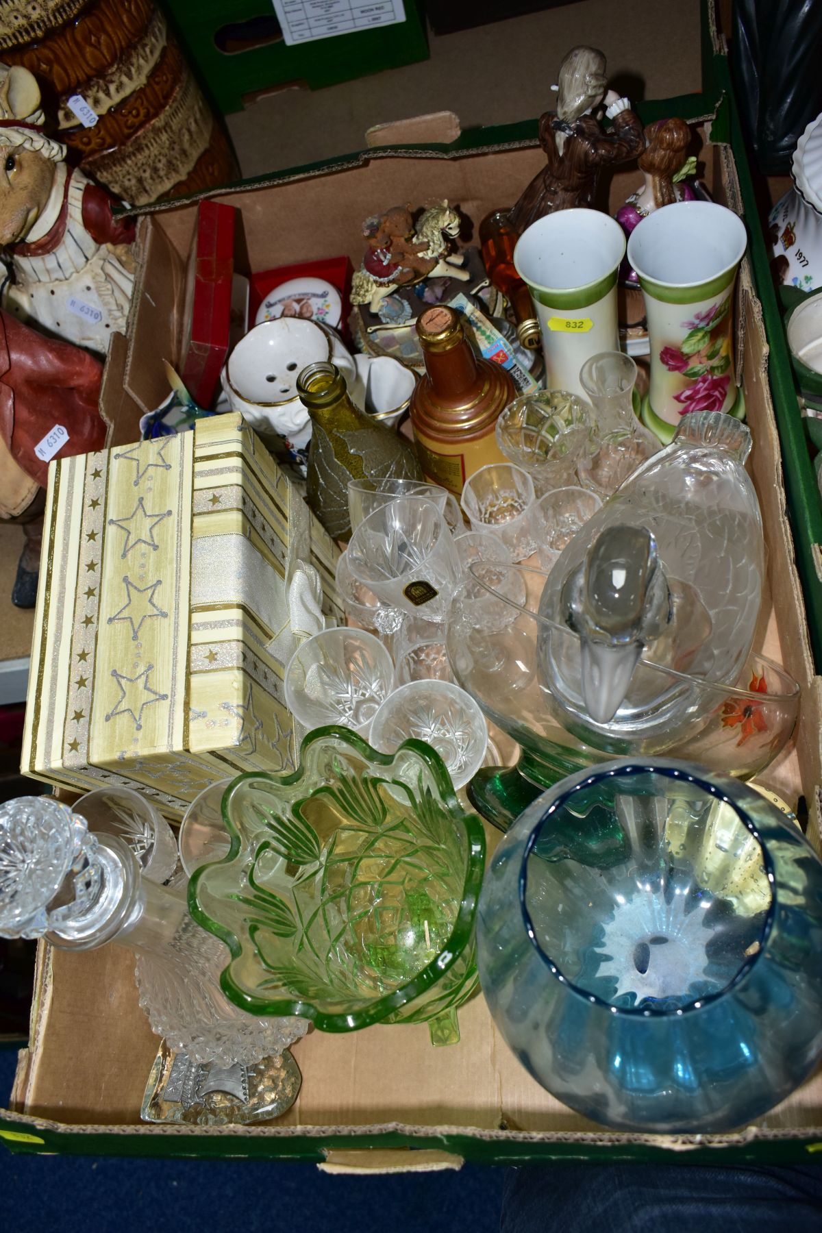 FOUR BOXES AND LOOSE CERAMICS, GLASSWARES AND ORNAMENTS to include vintage West German vase, - Image 3 of 5