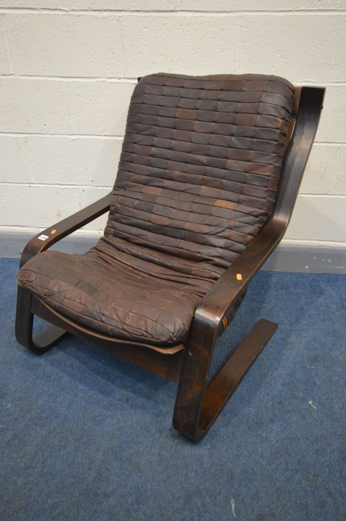 A DANISH 1970'S LEATHER PATCHWORK AND BENTWOOD CANTILVER CHAIR