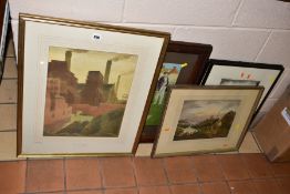 PAINTINGS AND PRINTS comprising a watercolour of Birmingham's Summer Lane power station,