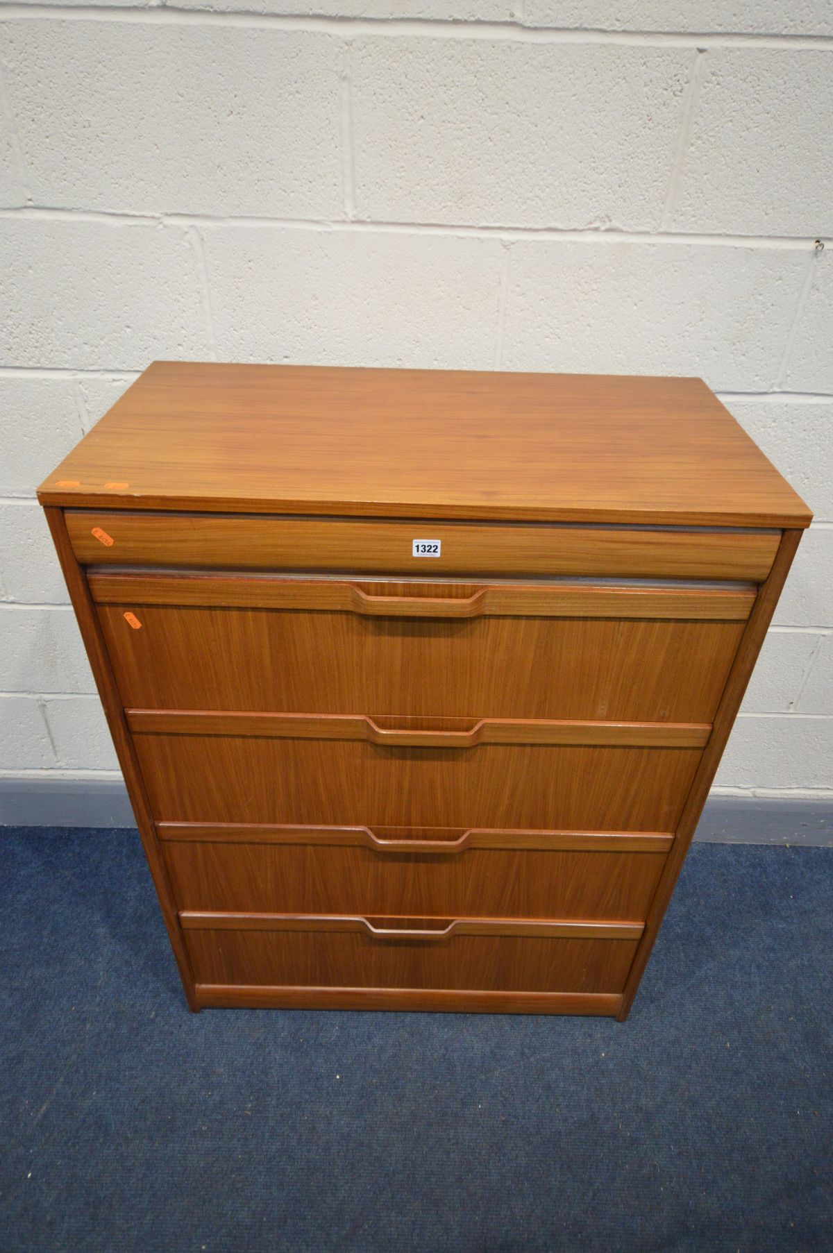 A MID 20TH CENTURY AFROMOSIA TEAK CHEST OF FIVE GRADUATED DRAWERS, possible Elliotts of Newbury, - Image 2 of 2