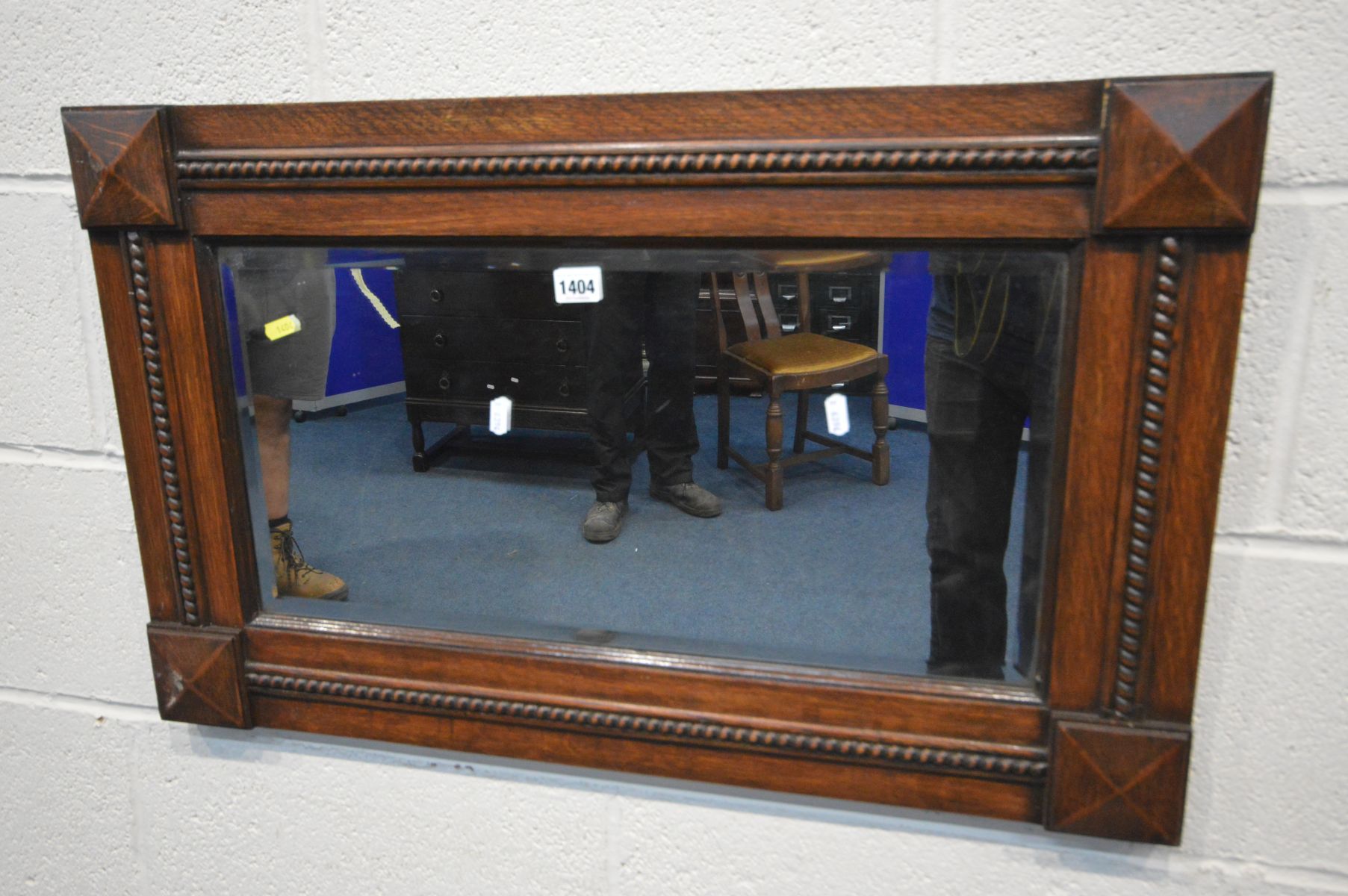 AN EARLY TO MID 20TH CENTURY OAK BEVELLED EDGE WALL MIRROR, 80cm x 50cm, along with various - Image 2 of 3