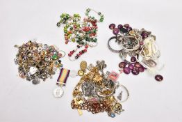 A BOX OF MOSTLY COSTUME JEWELLERY, to include pieces such as brooches, earrings, pendants, beaded