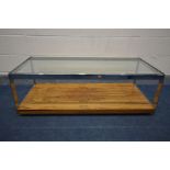 RICHARD YOUNG FOR MERROW ASSOCIATES, a glass, chrome and rosewood two tier rectangular coffee table,