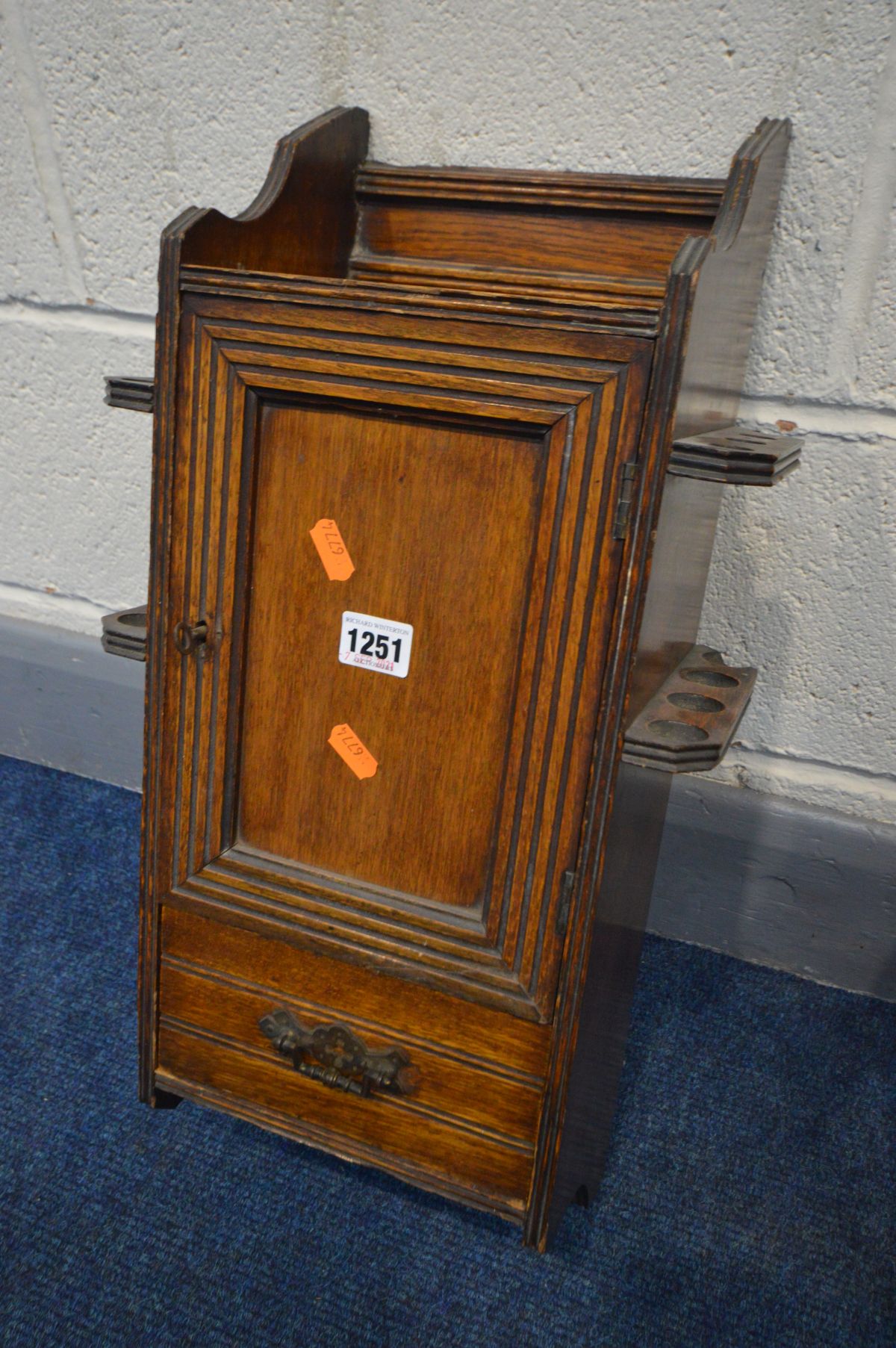 AN EDWARDIAN MAHOGANY SMOKERS CABINET, width 28cm x depth 15cm x height 56cm along with a folding - Image 3 of 3