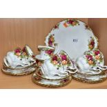 ROYAL ALBERT 'OLD COUNTRY ROSES' TEAWARES, comprising cake/sandwich plate, milk jug, sugar bowl, six