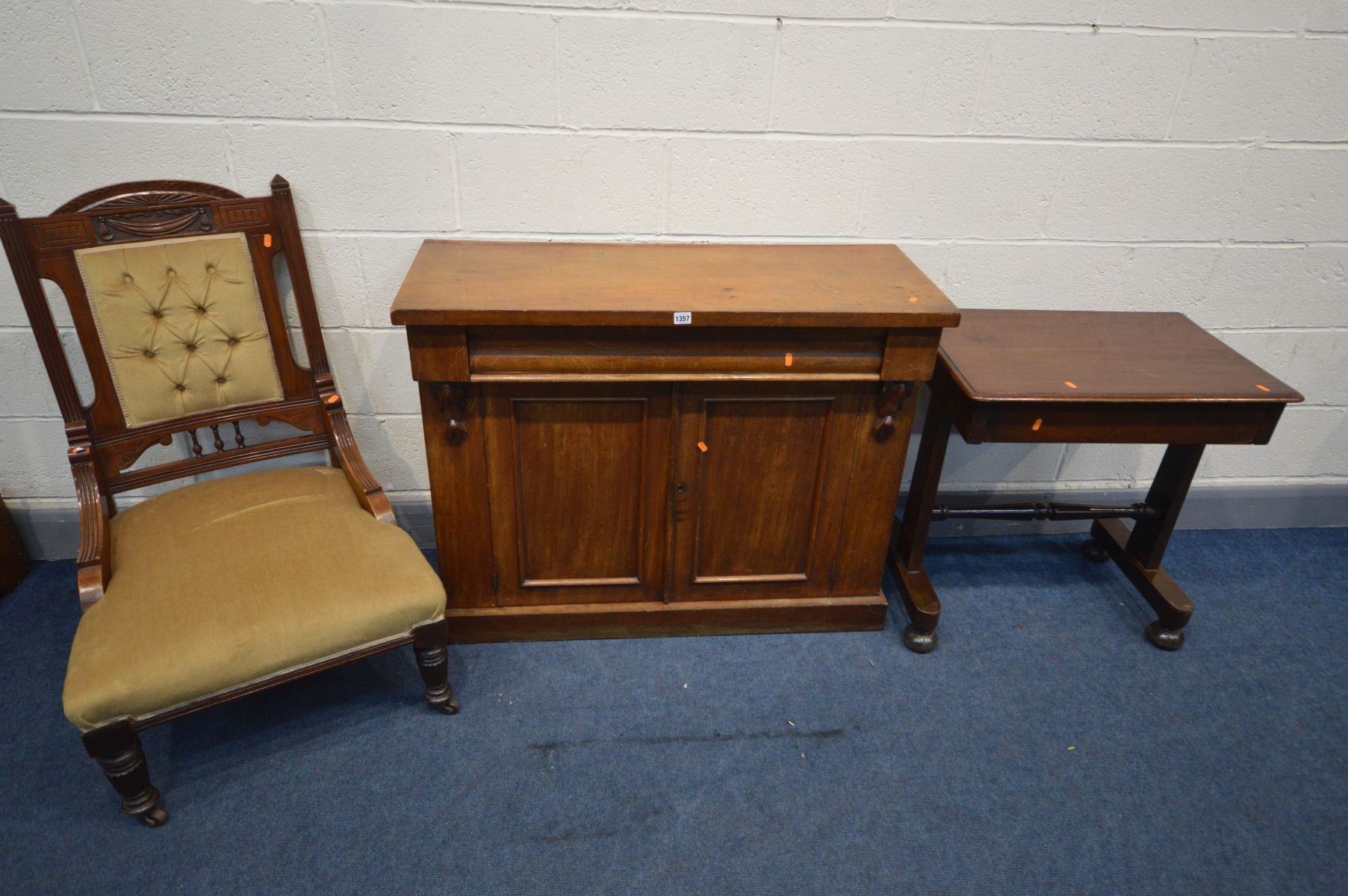 A VICTORIAN WALNUT CHIFFONIER width 106cm x depth 42cm x height 84cm, along with a mahogany work