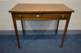 A GEORGIAN MAHOGANY SIDE TABLE with a single long frieze drawer, on square tapered legs, width