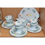 TWENTY ONE PIECES OF SHELLEY FORGET-ME-NOT PATTERNED (2394) BONE CHINA TEAWARES, comprising milk