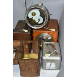FOUR WOODEN AND METAL CASED PIDGEON CLOCKS, comprising a wooden cased 'Toulet Imperator fitted