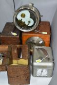 FOUR WOODEN AND METAL CASED PIDGEON CLOCKS, comprising a wooden cased 'Toulet Imperator fitted