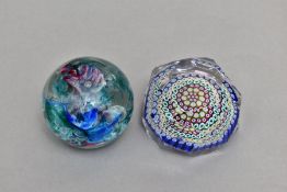 WHITEFRIARS AND AVONDALE GLASS PAPERWEIGHTS, Whitefriars faceted millefion paperweight contains cane