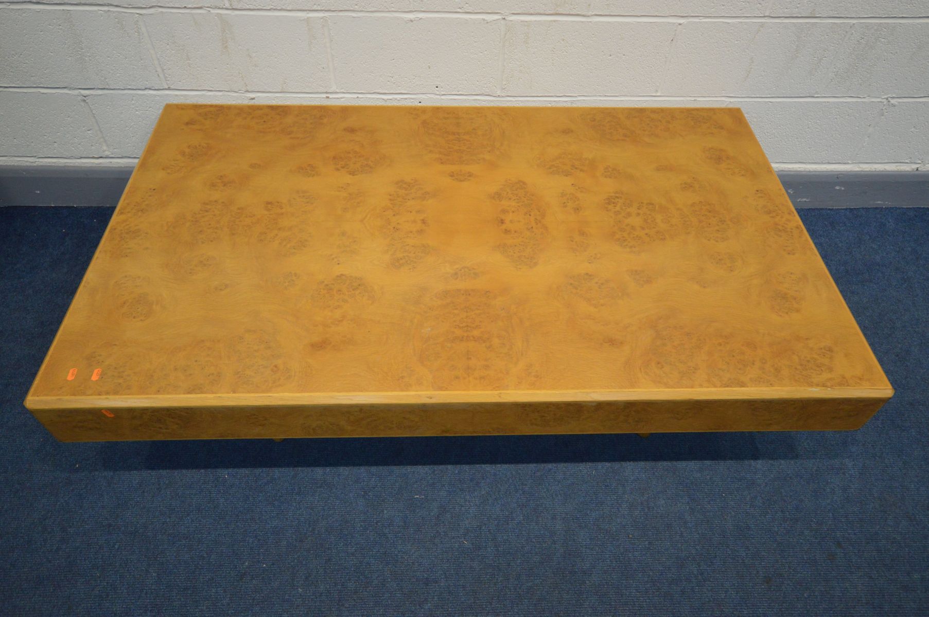 A BURR WOOD RECTANGULAR COFFEE TABLE, on twin supports, length 160cm x depth 95cm x height 38cm - Image 2 of 4