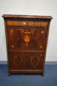 A LOUIS XVI MAHOGANY AND MARQUETRY INLAID SECRETAIRE A ABATANT, 18th century, the single drawer