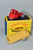 A BOXED MATCHBOX 1-75 SERIES SCAMMEL SCARAB MECHANICAL HORSE, NO. 10, second type with red cab,