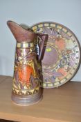 TWO PIECES OF CHARLOTTE RHEAD BURSLEY WARE, comprising a jug in 'Oranges and Lemons' pattern TL5,