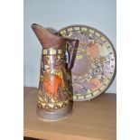 TWO PIECES OF CHARLOTTE RHEAD BURSLEY WARE, comprising a jug in 'Oranges and Lemons' pattern TL5,