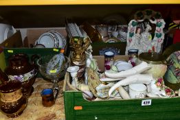 THREE BOXES AND LOOSE CERAMICS AND GLASS WARES, to include Spode 'The Antique Golf Series' Plate No.