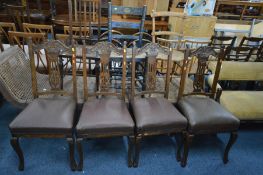 A SET OF FOUR EDWARDIAN BEECH DINING CHAIRS, along with three various other chairs (7)