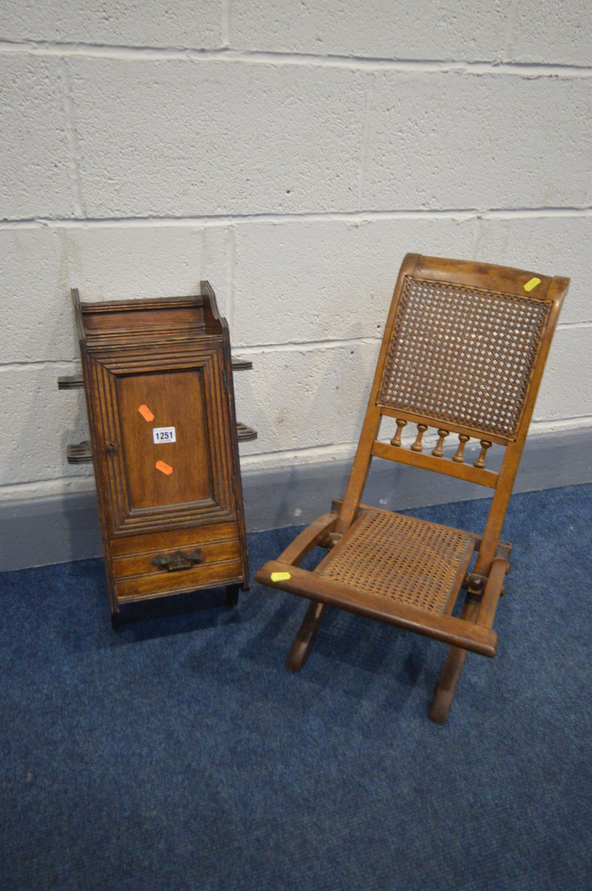 AN EDWARDIAN MAHOGANY SMOKERS CABINET, width 28cm x depth 15cm x height 56cm along with a folding