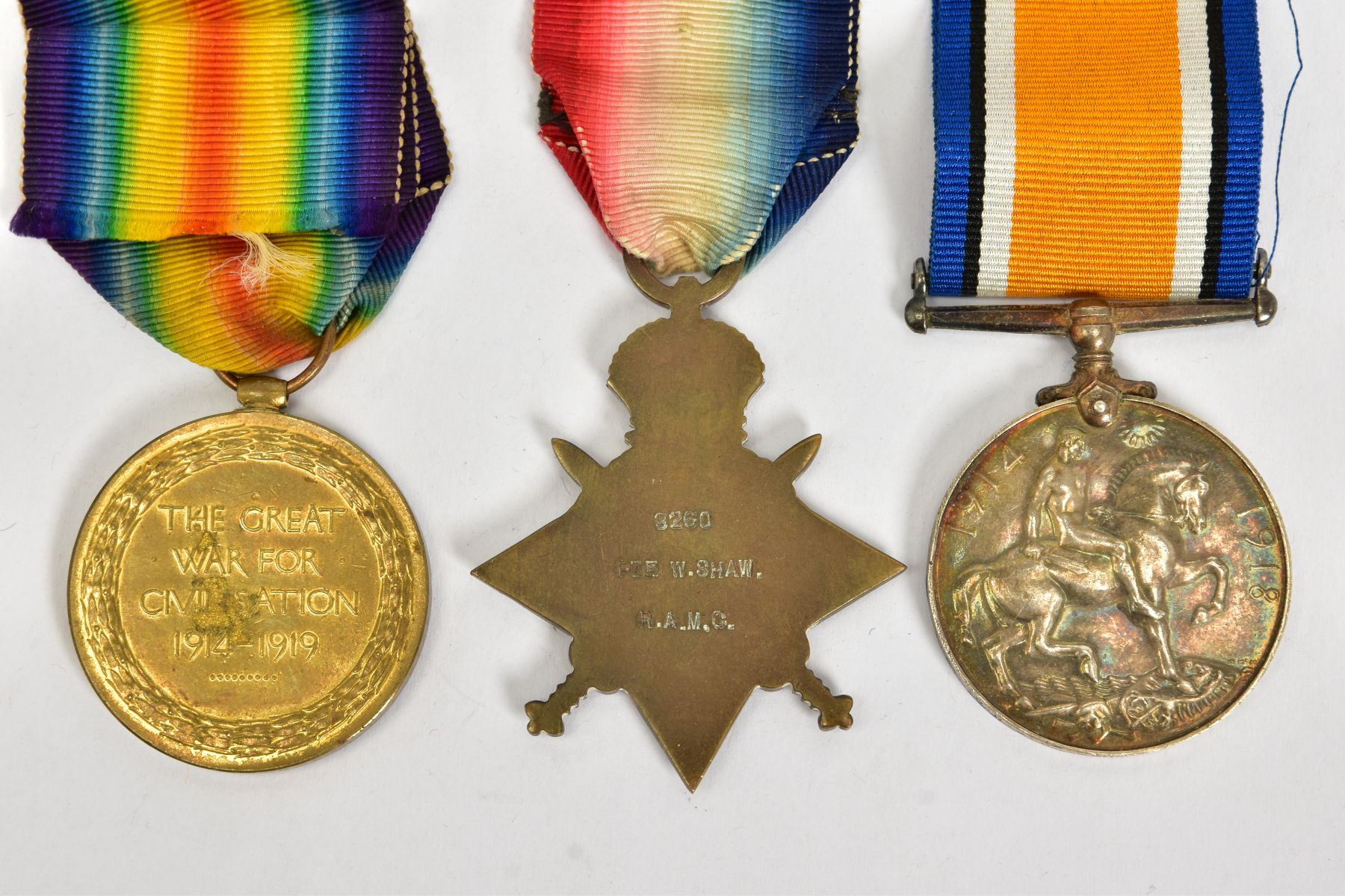 A WWI 1914 STAR AND AUG-NOV BAR, together with British War Medal named to 9260 Pte W Shaw. RAMC *A/ - Image 4 of 7