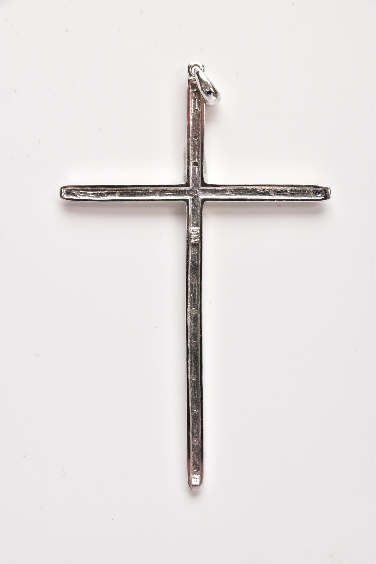 A 9CT GOLD DIAMOND CROSS PENDANT, a large cross pendant set with single cut diamond detail, fitted - Image 2 of 3