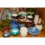 A GROUP OF STUDIO POTTERY, BOWLS, JUGS, VARIOUS CHARACTER JUGS etc, to include a Mettlach
