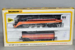 A BOXED BACHMANN HO GAUGE 4-8-4 DAYLIGHT LOCOMOTIVE AND TENDER, No.4454, Southern Pacific orange,