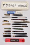 A SELECTION OF WRITING EQUPIMENT, to include a black and gold 'Parker' fountain pen, a black and