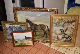 PAINTINGS AND PRINTS etc, comprising a profile portrait of a horse, indistinctly signed, oil on