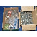 TWO BOXES OF GLASSWARES, to include twelve Ravenhead Barmasters tankards in original box,