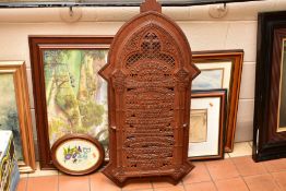 A WOODEN FRETWORK WALL HANGING WITH THE LORDS PRAYER PICKED OUT IN RAISED SCRIPT, approximate height