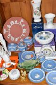 A GROUP OF ORNAMENTS AND GIFT WARES to include Wedgwood 'Angela' clock, height 10.5cm and covered