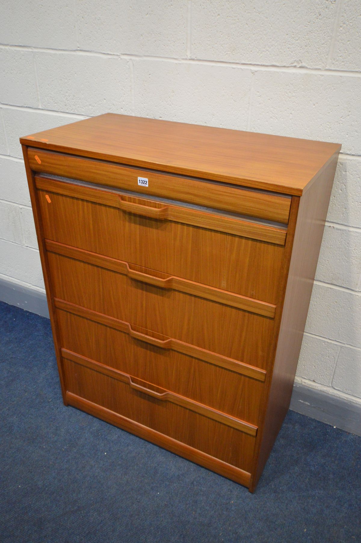 A MID 20TH CENTURY AFROMOSIA TEAK CHEST OF FIVE GRADUATED DRAWERS, possible Elliotts of Newbury,